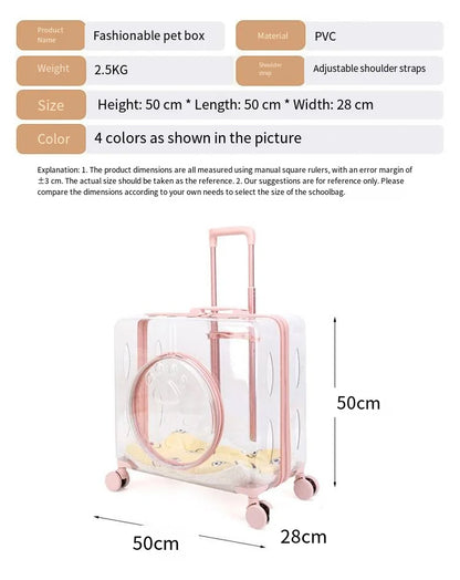 Pet Pull-Along Cart Cat Carrier, Large Capacity for Two Cats, Transparent Travel Trolley for Medium Dogs, Outdoor Pet Luggage