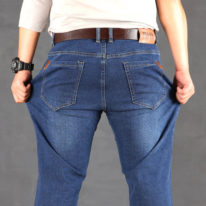 47-160KG Plus Size Men's Jeans Autumn Spring Black Blue Pants Straight Business Loose Long Trousers Cotton Jeans Male Clothing