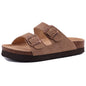 Shevalues New Fashion Cork Sandals Women Classic Cork Suede Footbed Slippers Female Summer Beach Sandals With Adjustable Buckle
