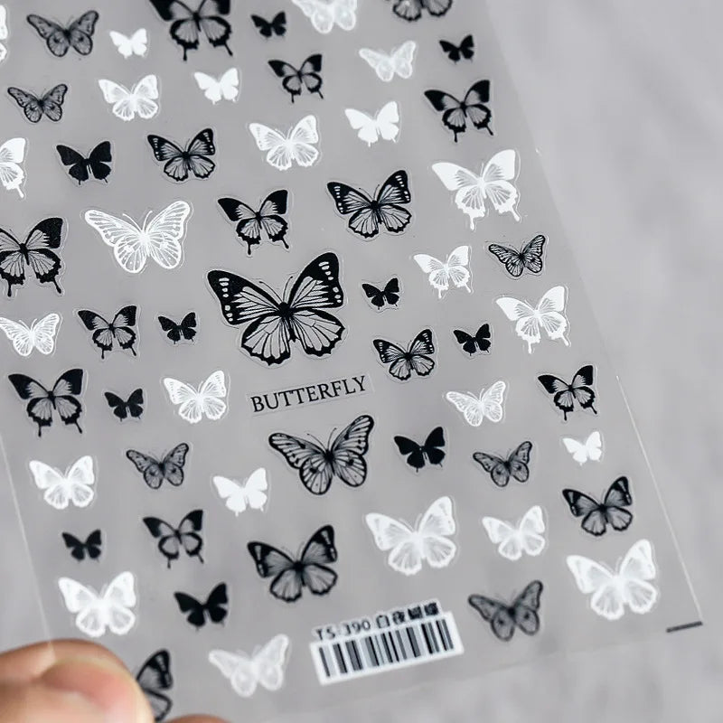 Pink Purple Aurora Shell Butterfly Nail Stickers Shiny Laser 3D Butterflies Nail Decals 8*10cm Adhesive Aurora Shell Butterfly N