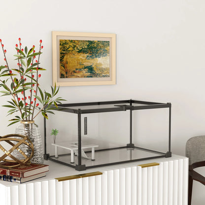 Reptile box, reptile breeding box, transparent terrarium habitat, sliding lid, metal trellis