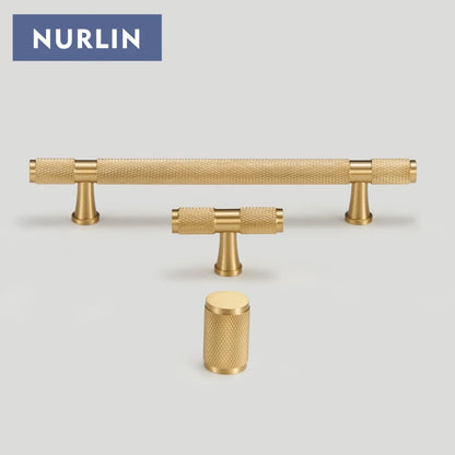 Nurlin Brass Diamond Cut Cross Knurl Pattern Cabinet Knob Pull T Bar Lengthened 38cm 15 Inch Cloakroom Door Drawer Handle