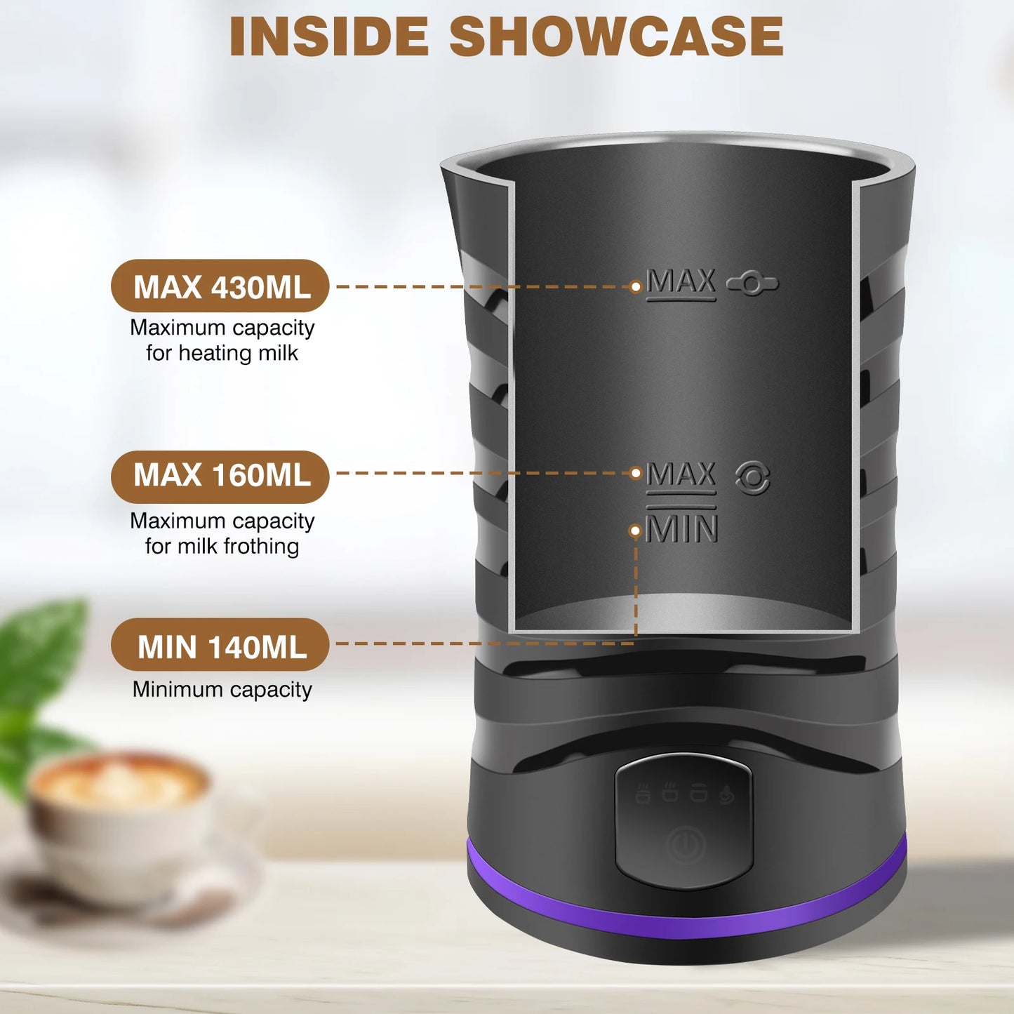 4-in-1 Electric Milk Frother & Warmer - 600ml Large Capacity, for Hot/Cold Froth, Hot Milk & Chocolate