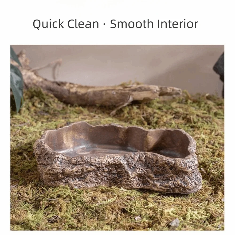 Anti-slip Climbing Pet Food Bowl Easy Clean Realistic Stone Reptile Drinking Water Feeding Tray Safe Durable Reptile Food Bowl