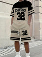 Summer Men's Chicago-Themed Relaxed Set Size 32 Printed T-Shirt and Shorts Set Adult Sports Casual Plus Size Two-Piece Set