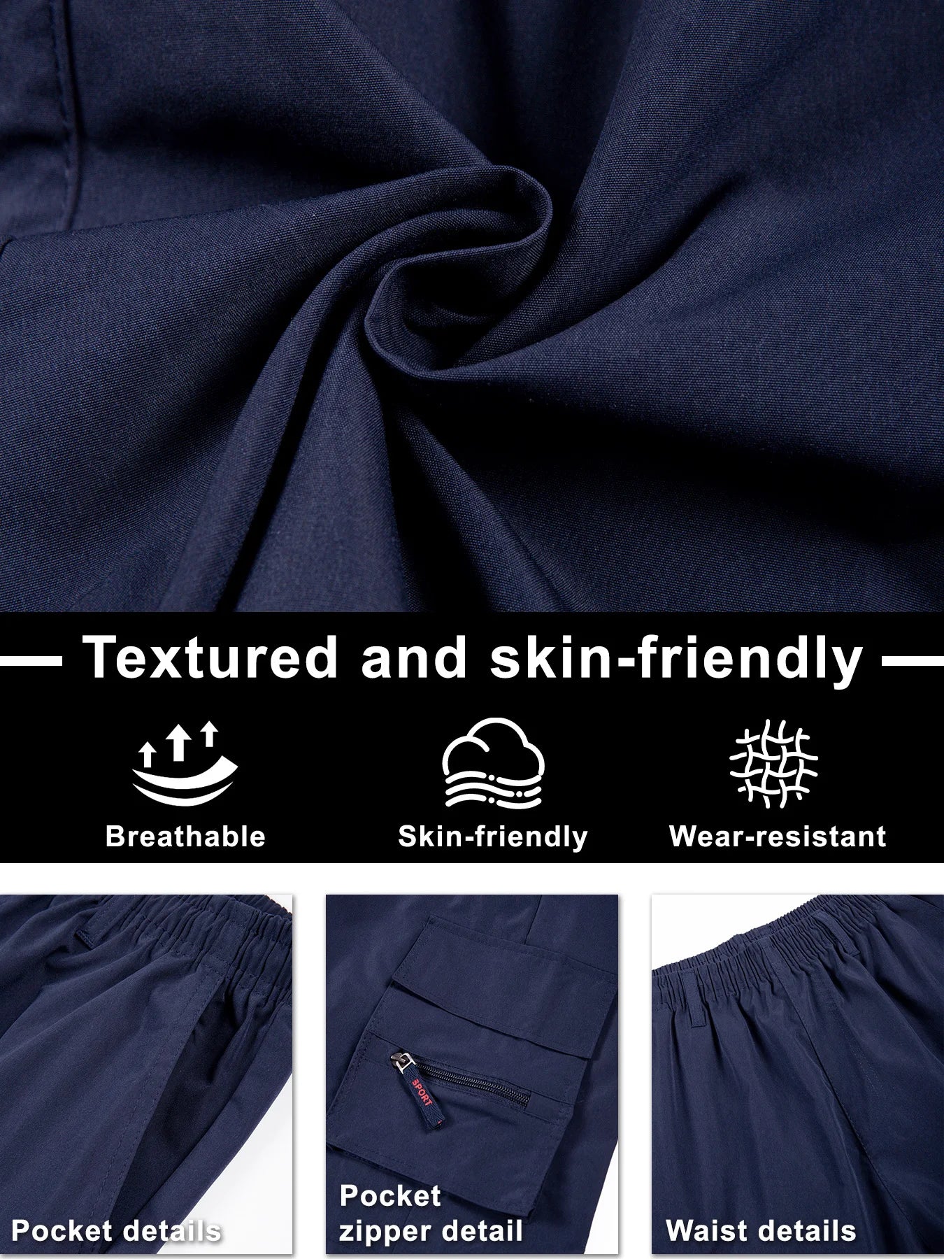 Men's Straight Cargo Shorts Lightweight Breathable Solid Color Drawstring Waist with Zipper Pockets Casual Summer Short Pants