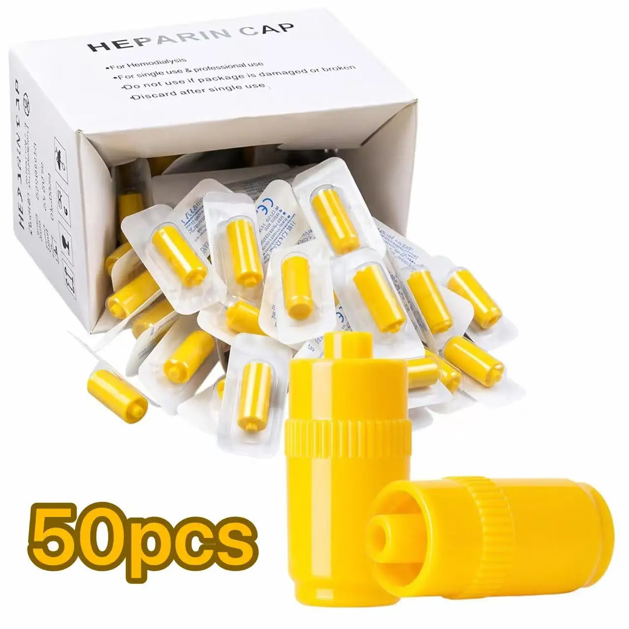 50/100Pcs 2 Color Yellow Transparent Disposable Sterile Heparin Cap Veterinary Animal Lab IV Cannula Infusion Lock Connector