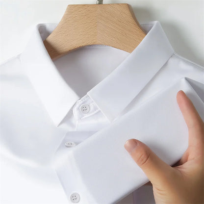Men's Business Casual Solid Color Short Sleeve Shirt Summer Fashion No Ironing Comfortable Versatile Top for Men