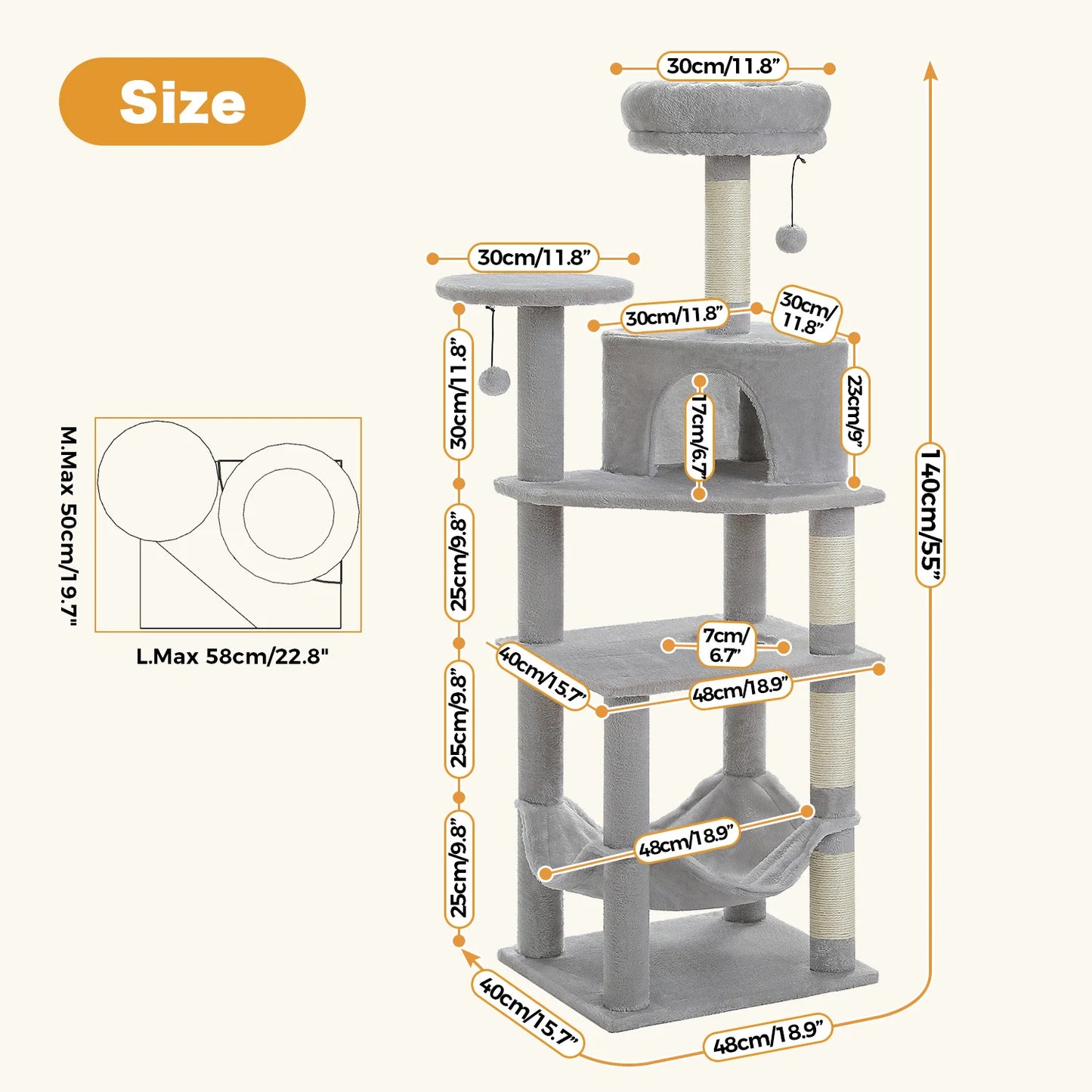 Multi-Level Cat Tree for Indoor Cats Large Cat Tower with Cozy Condo Hammock Sisal Scratching Posts Cat Scratchers Bed Cat Toys