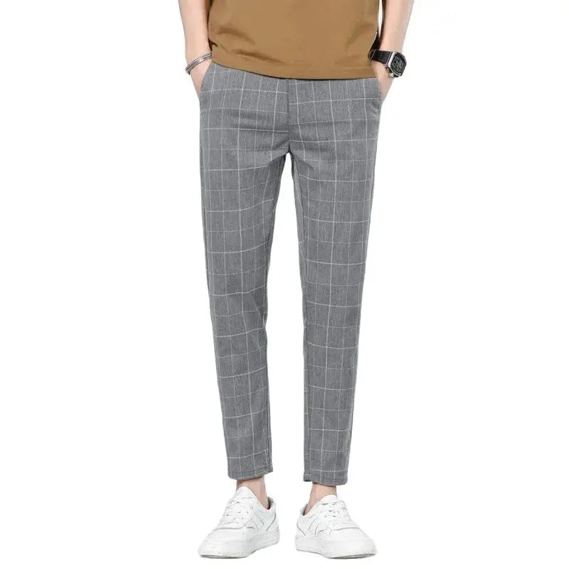 Checkered Fashion Europe and the United States Style Men's Pants Business Casual Travel Slim Pants Comfortable and Versatile