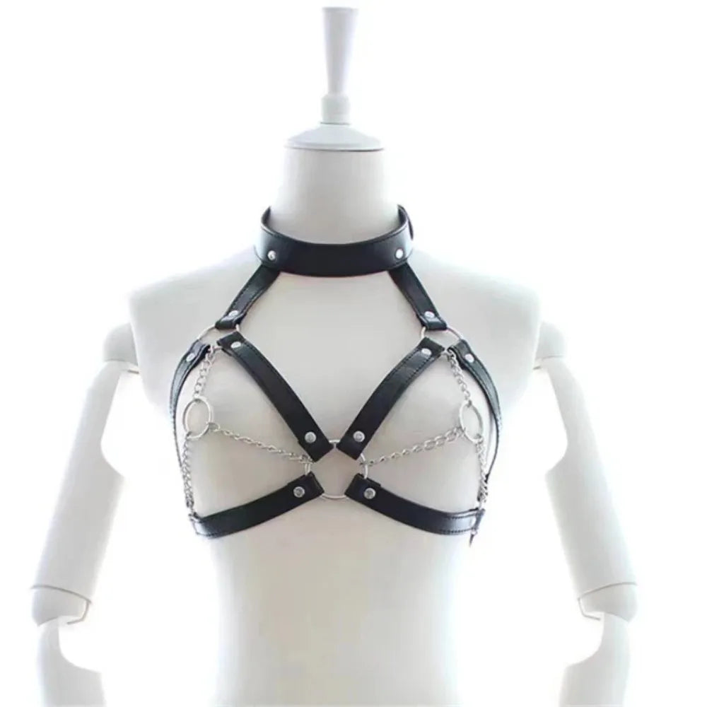 Gothic Fetish PU Leather Body Harness for Women BDSM Bondage Restraint Straps Erotic Lingerie Adult Costume Accessory