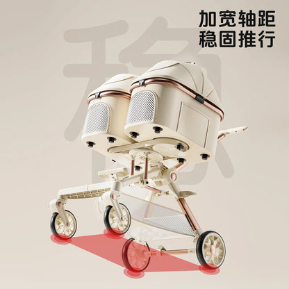 A6-2 Twin Pet Stroller Aluminum Alloy Detachable Foldable Lightweight Separate Travel Cart for Dogs Cats
