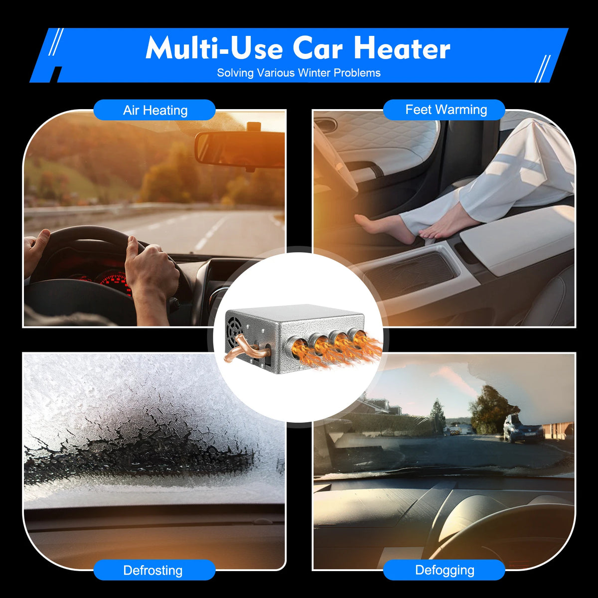 12V 4Way Truck Heater, 8A RV Heater Car Engine Hot Coolant Auto Car Heater, Fast Heating for Cars, Trucks, Ships