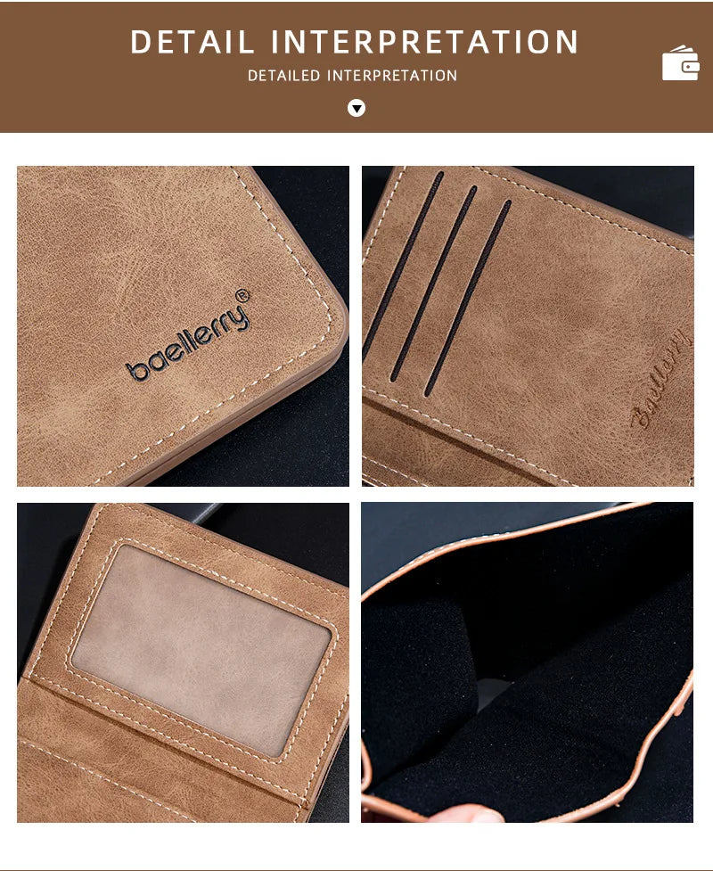 New Men's Short Wallet Cardholder Combo Anti-Theft Minimalist PU Leather