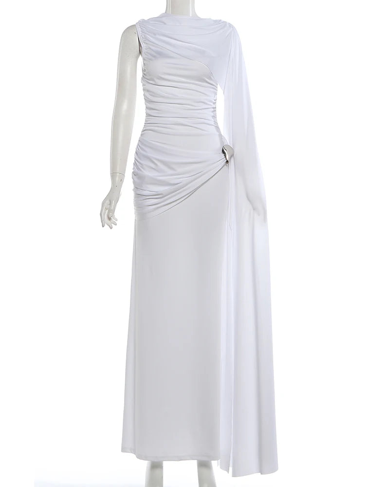 Weird Puss Elegant Party Dress Woman Ruched o-Neck Sleeveless Irregular Ribbon Metal Trim Classic Chic Birthday Banquet Vestidos