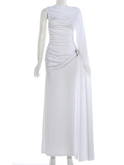 Weird Puss Elegant Party Dress Woman Ruched o-Neck Sleeveless Irregular Ribbon Metal Trim Classic Chic Birthday Banquet Vestidos