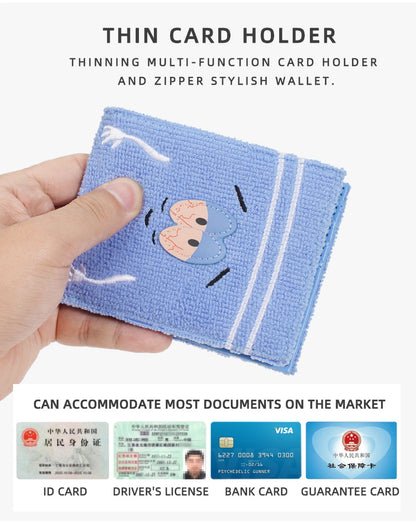 Plush Cartoon Wallet for Women Soft Fuzzy Surface PU Leather Coin Purse with Zip Closure Cute Casual Gift for Girls