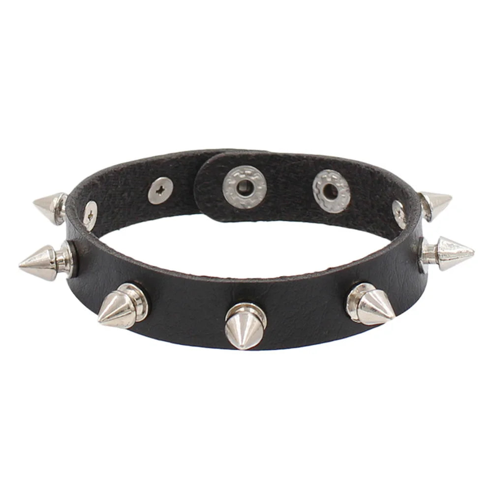 Gothic Punk Hip Hop Rock Spike Rivet Stud PU Leather Wristband Bracelet Bangle