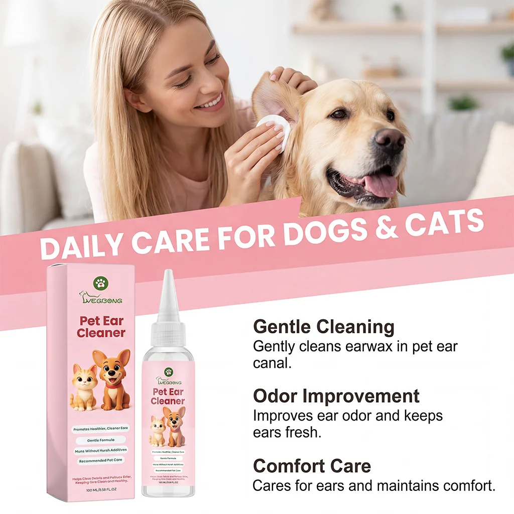Pet Ear Cleaner Remove Earwax & Ear Mites Relieve Itching & Discomfort Reduce Inflammation Gentle Pet Ear Care Cleansing Drops