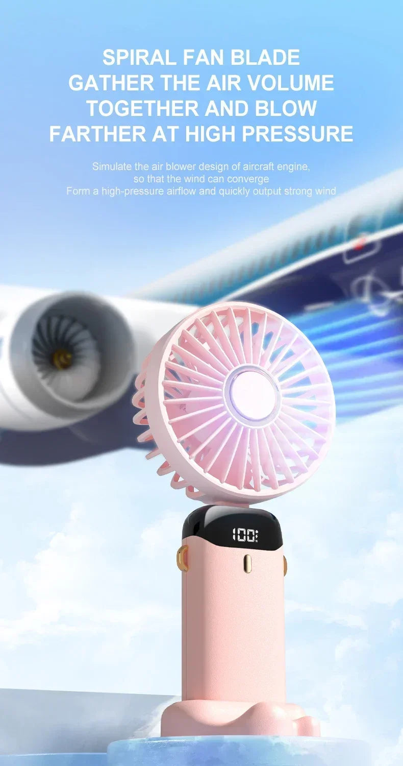 Portable Handheld Mini Fan Foldable Neck Hanging Fans 5 Speed USB Rechargeable Fan with Phone Stand and Display Screen 1800mAh