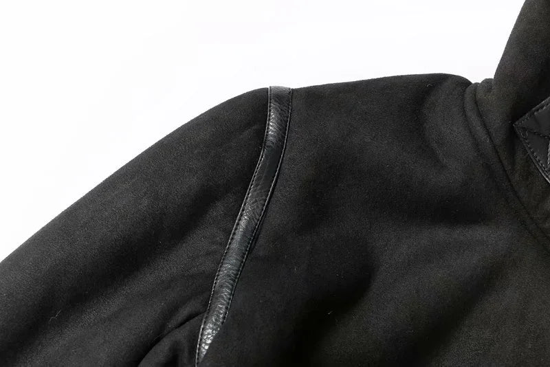 Winter Faux Shearling Sheepskin Fake Leather Jackets Lady Thick Warm Suede Lambs Motorcycle Brown Coats Mujer Chaqueta A407