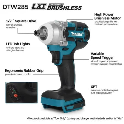 Makita DTW285 18V Brushless Impact Wrench High Torque For Machinery Assembly Daily Household Repair Jobs
