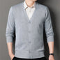 Autumn Winter Men's Casual Knit Cardigan Solid Color Slim Fit Fashion V-Neck Knitted Sweatercoat Men Fleece Warm Sweater Jackets