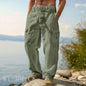 European And American Men's Cotton And Linen Trousers Multi-pocket Work Pants Loose Straight Sportswear And Casual Trousers