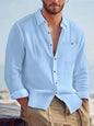 2025 Autumn New Men's Cotton and Hemp Long Sleeve Shirt Loose Casual with Pocket Collar Shirt