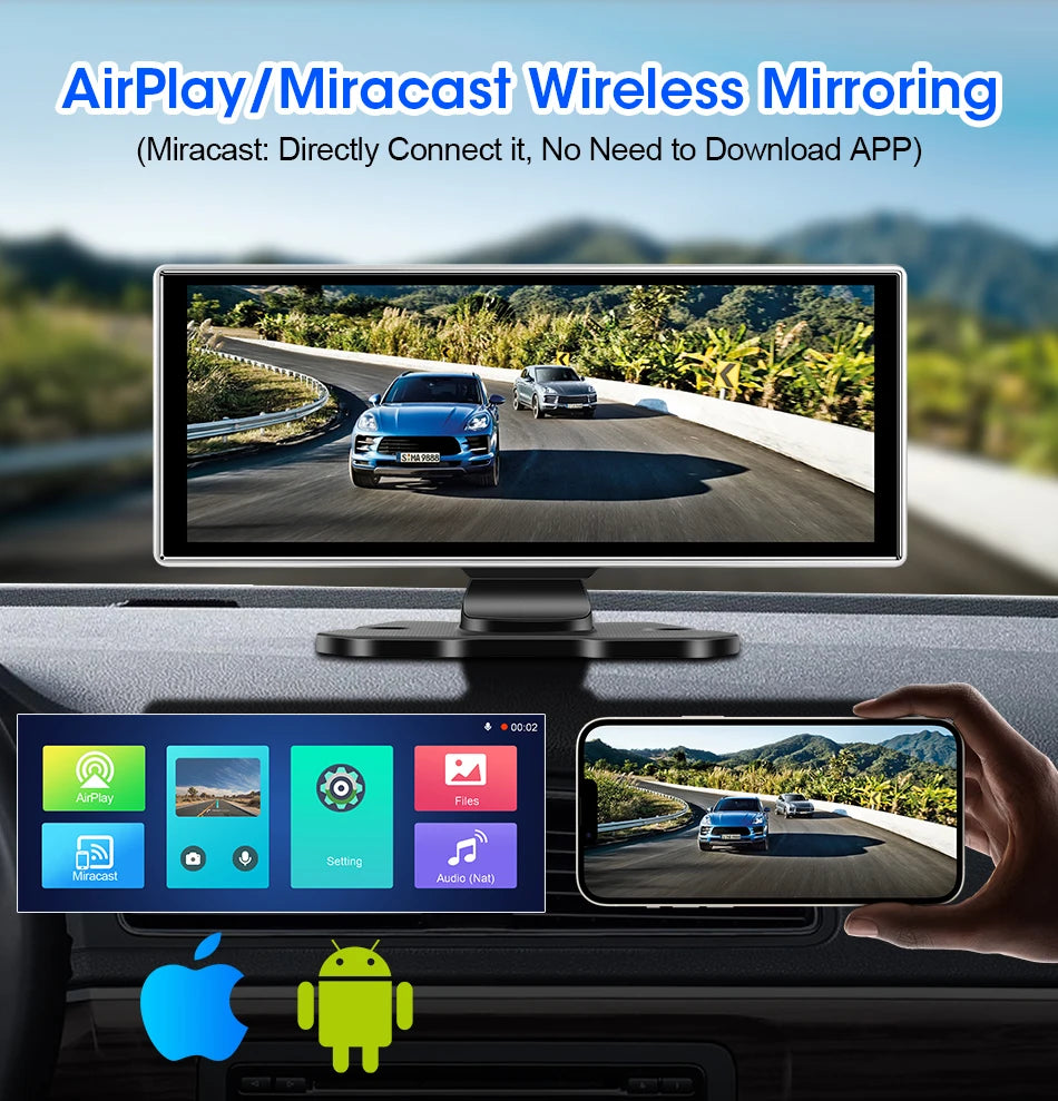 Srnubi 11.26 Inch 4K Dash Cam Wireless CarPlay & Android Auto Portable Car DVR Intelligent Systems Video Recorder GPS Navigation
