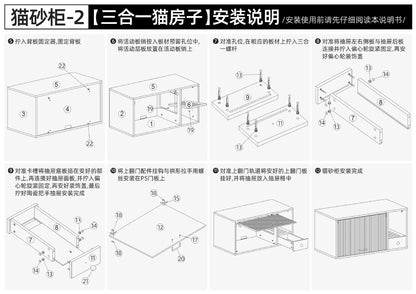 Triple-Function Cat House with Litter Box & Storage,Human-Pet Shared Furniture,Cat Tree Hut, Indoor Cat Den,Multi-Level Cat Fort