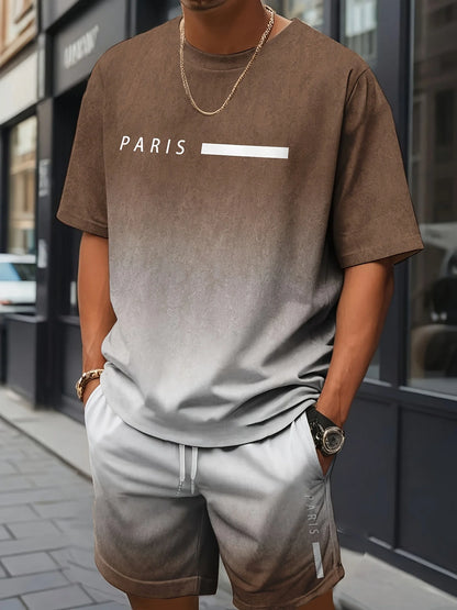 New Men's Cross Print T-Shirt and Shorts Set Stylish Streetwear Short-Sleeve Top and Shorts Combination Holiday Men's Apparel