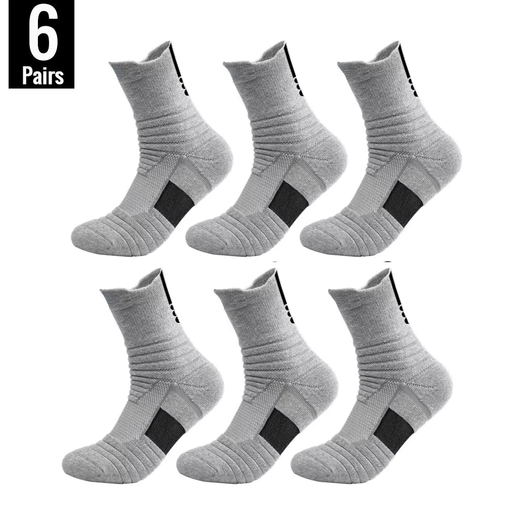6/3/1 Pairs New Men Sports Running Fitness Flight Short Tube Socks Women's Towel Bottom Basketball Socks Solid Color Black Socks