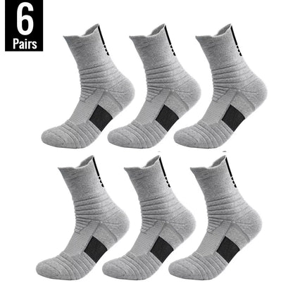 6/3/1 Pairs New Men Sports Running Fitness Flight Short Tube Socks Women's Towel Bottom Basketball Socks Solid Color Black Socks