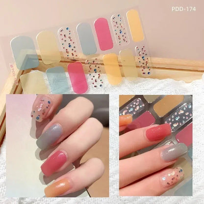 1PC Gel Nail Sticker Patch Slider Flower Gradient Color Back Glue Full Cover Waterproof Gel Nail Sticker UV Lamp Curing Manicur