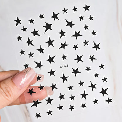Black White Star 3D Nail Art Sticker Y2K Pentagram Self-Adhesive Decals Laser Shiny Glitters Starlight Manicure Ornaments Slider