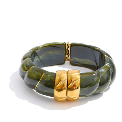 Yhpup Exclusive Multi-Color Acrylic Resin Wide Statement Bracelet Bangle Stainless Steel Autumn Winter Sweater Wrist Jewelry
