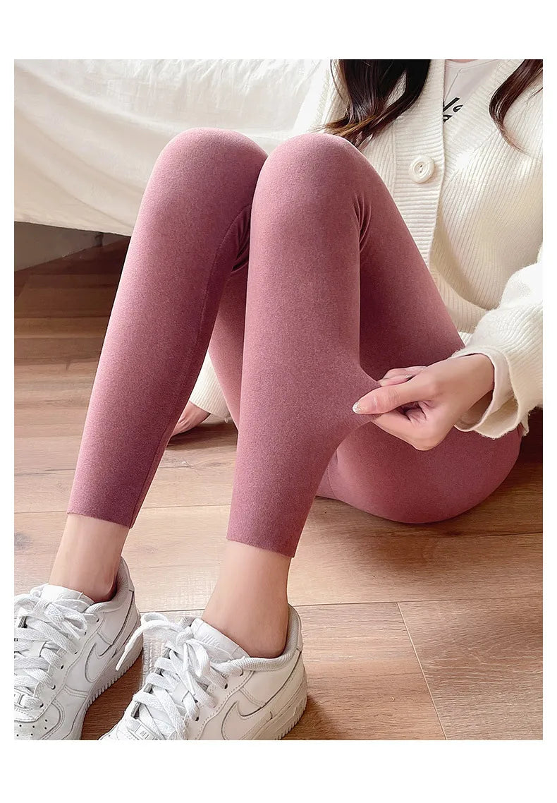 BIVIGAOS Women's Autumn Winter High Waist DE Velvet Leggings Thick Spontaneous Hot Warm Leggings Slim Elastic Leggings