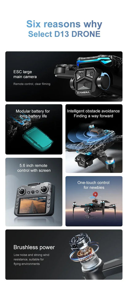 Xiaomi D13 GPS Drone 8K Triple-Camera HD Optical Flow Intelligent Obstacle Avoidance Brushless Motor Screen Remote Control Drone