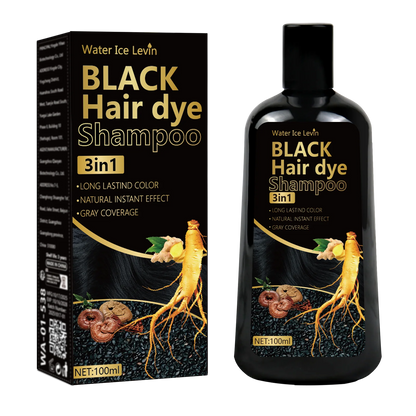 Pure Black Hair Dye Shampoo 3in1. Long Lasting Rich Color, Gray Coverage. Organic Ginger Polygonum Extracts. Gentle Effective.