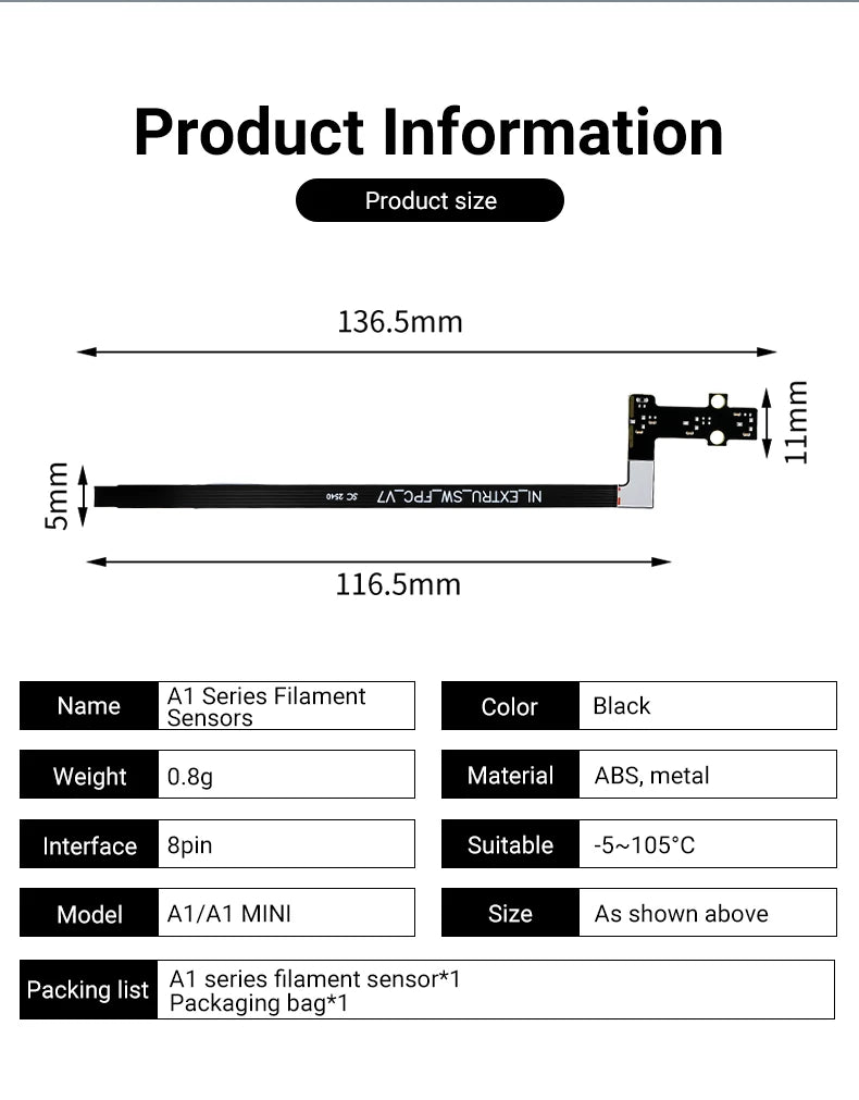 Lab A1/ A1 Mini Feed Hall Board Filament Sensor Replacement with Ribbon FPC Cable 3D Printers Parts ﻿