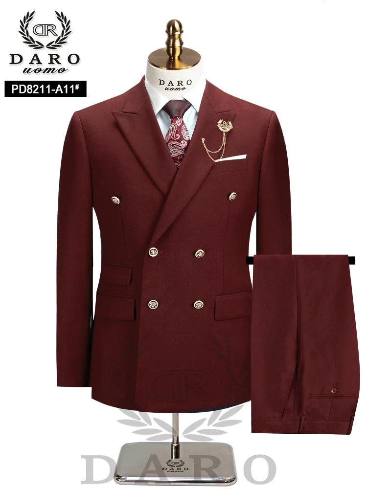 DAROuomo 2026 Men's Slim Fit Formal Business Suit 2Pcs Set - DR8211 (Jacket + Pants) for Work Wear