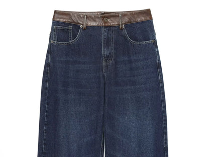 Female Vintage Leather Pocket Jeans Women Blue Zipper Straight Loose Trousers Lady New Fashion Daily Casual Spring Pants 2026