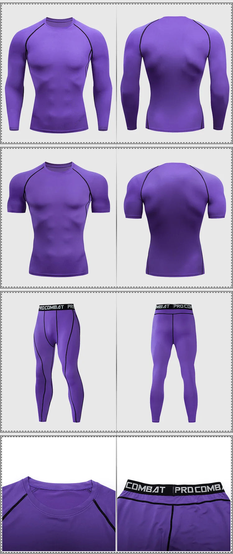 Men's 2/3pcs sets Boxing suit rashguard male kit MMA compression clothing men long-sleeved t-shirt+leggings tracksuit Sport Suit