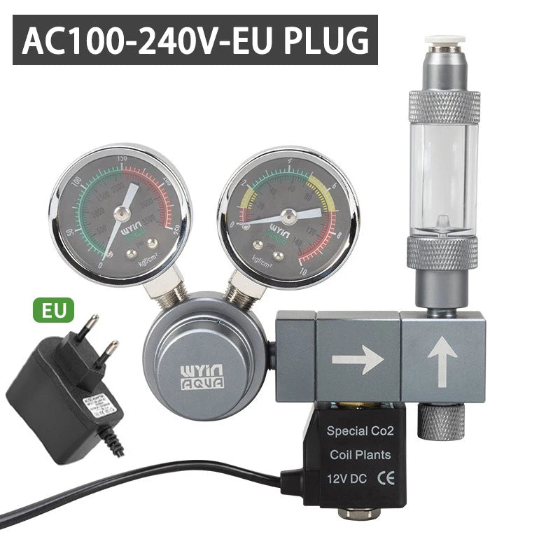 Aquarium CO2 Regulator Dual Meter Solenoid Valve Quick Plug Foam Recorder Control System Fish Tank CO2 Pressure Reducing Valve
