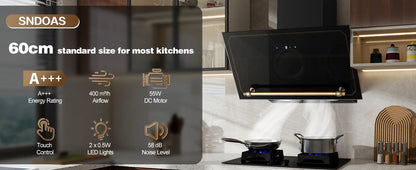 60cm Wall Hood - 400m³/h Suction, A+++ Energy, LED Lights, Dual Filter System, Retro Design‌