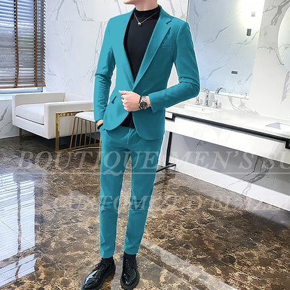 Mens Suits Wine Red Black Green Suits For Man Groom Wedding Velvet Tuxedo Velour Blazer Jackets Pants 2 Piece Costume Homme New