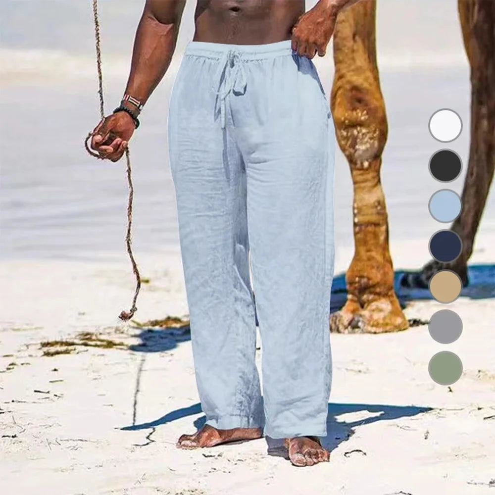 2025 New Men's Cotton Linen Pants Male Autumn New Breathable Solid Color Linen Trousers Fitness Streetwear S-3XL-5XL