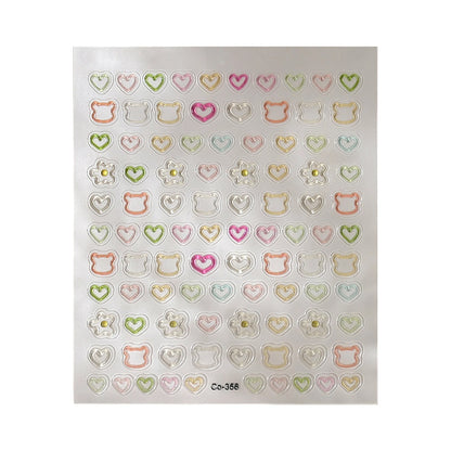 3D Embossed Nail Stickers - Cute Hollow Bear Heart Flower Decals Self-Adhesive Nail Art Sticker for Women Girls DIY Manicure