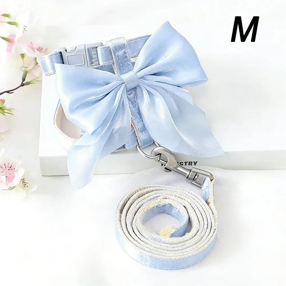 Cute Adjustable Bowknot Cat Harness Leash Escape Proof Shiny Bowknot Pet Harness Traction Rope Pet Decoration